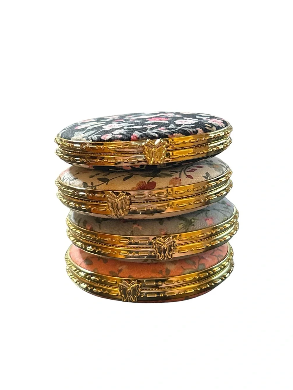 Floral Compact Round Pocket Mirror - Pink, Black, Blue, or White